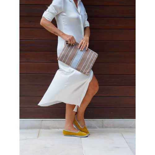 Kutnu Clutch - Açık Kahve / Açık Mavi