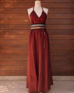 Keten Elbise - Bordo