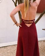 Keten Elbise - Bordo - Görsel 2